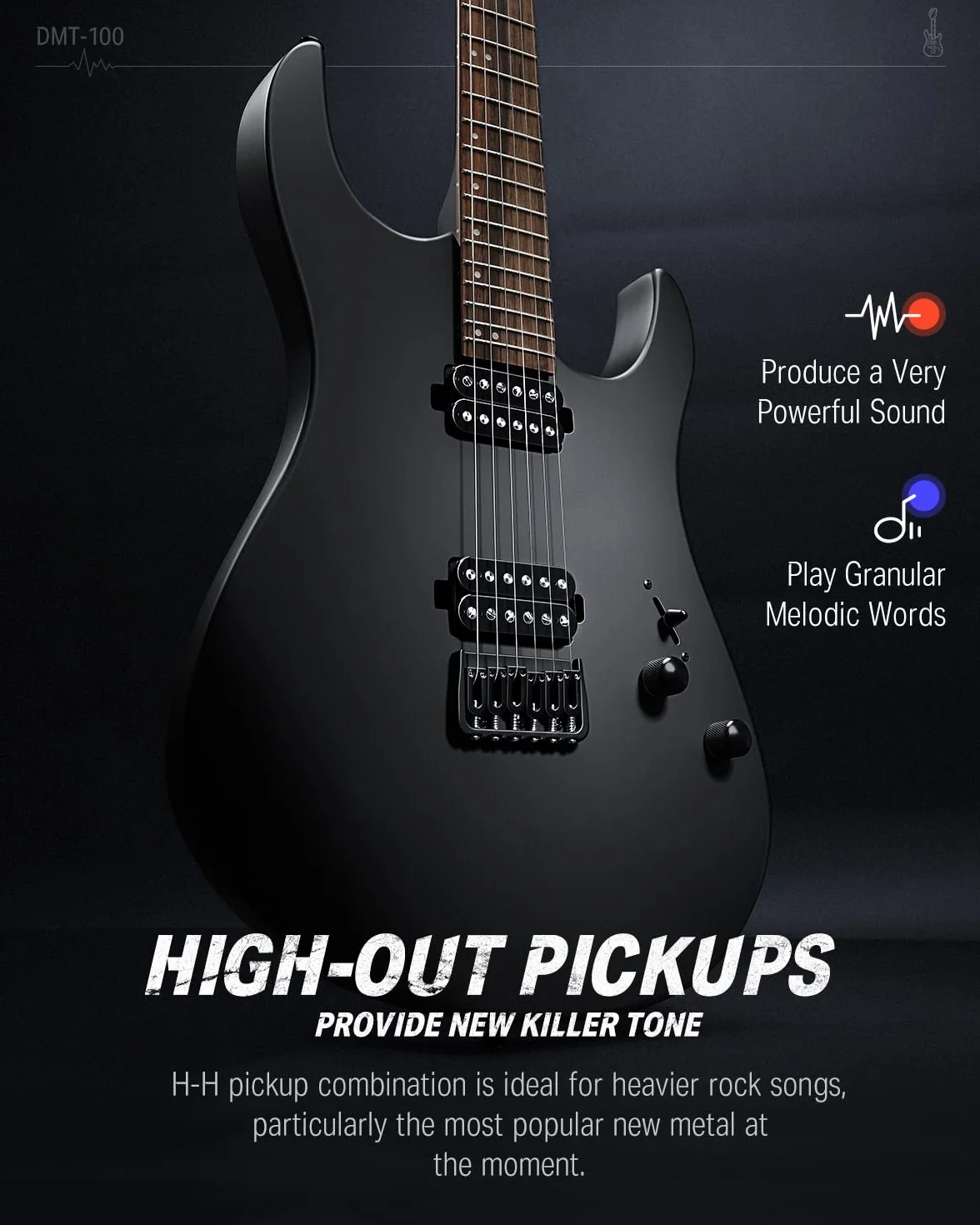 Donner Solid Body - Chitarra elettrica “DMT-100”, 39 pollici, in metallo, con pickup H-H, borsa, corde, cinghia, cavo, smorzatore, per gli amanti della musica rock (in nero)