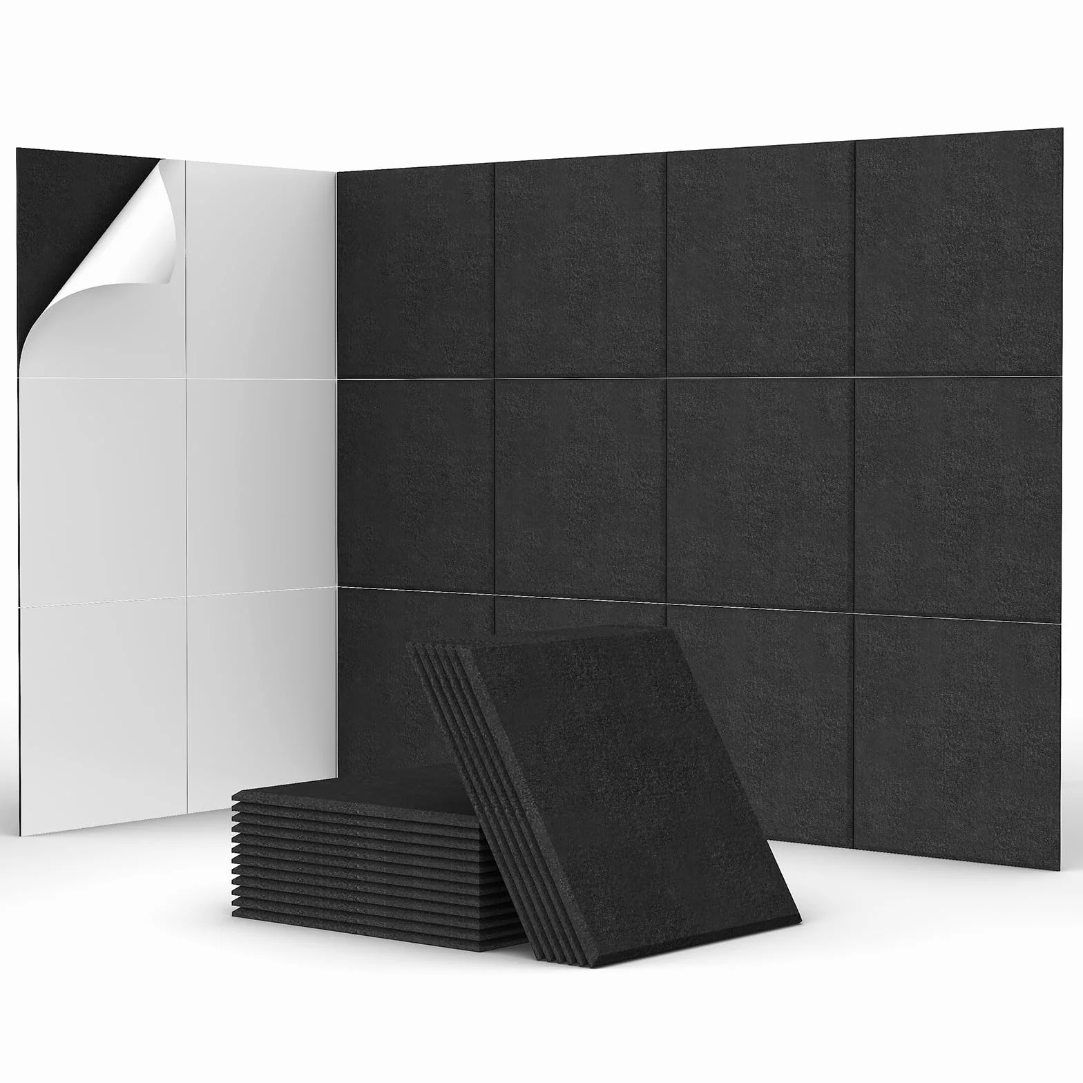 TONOR 18 Pezzi Pannelli Fonoassorbenti Adesivi, 30 x 30 x 0,9 cm Pannello Fonoassorbente Ad Alta Densità, Insonorizzazione Stanza per Cinema Domestico, Soggiorno, Camera da Letto, Nero