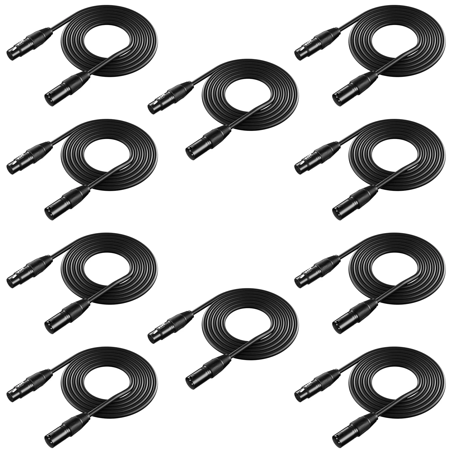 Neewer® Confezione da 10 pezzi di cavi XLR da 2 metri per illuminazione palcoscenico, 3-pin, connettore maschio-femmina per luce a testa mobile, faro effetto luce parabolica con ingresso e uscita XLR