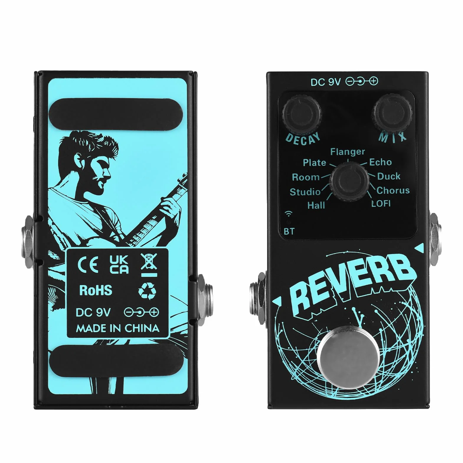 Pedale Effetti Riverbero, 9 Tipi di Riverbero, Chitarra Elettrica Hall/Studio/Room/Plate/Echo/Flanger/Duck/Chorus/LOFI, DECAY/MIX, Portatile, BT 5.4, USB, Metallo