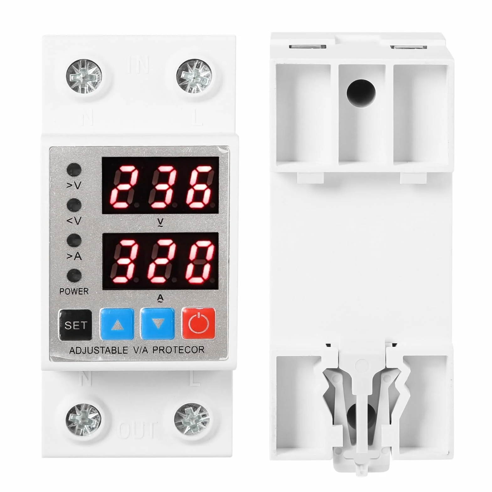 Jadeshay Stabilizzatore di Tensione,AC400V 63A Protezione Sovratensione Ripristino Regolabile con Protezione Corrente Tensione LED Display e LED Indicatore,Protezione di Sovratensione e Sottotensione