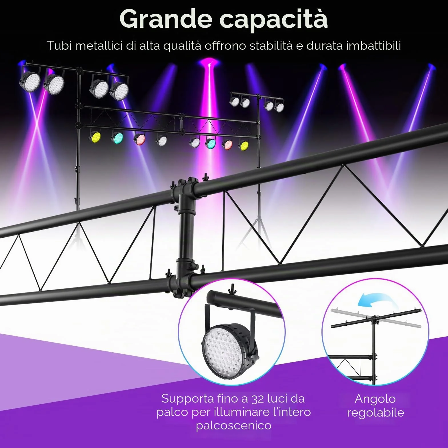 SOARS Stativo Luci, Supporto Luce per DJ Altezza Regolabile 180-360 CM, Stand Luci DJ in Metallo con 32 Punti di Fissaggio, per Illuminazione Fino a 100 KG