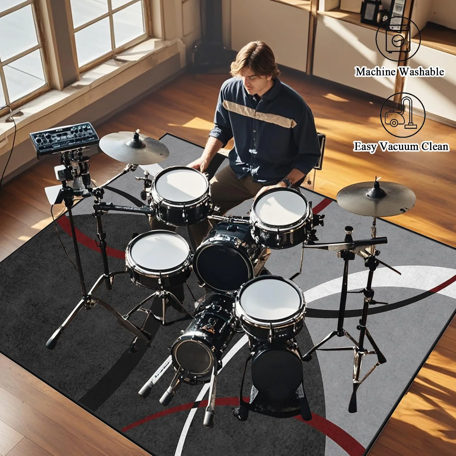 Tappetino Insonorizzato Batteria - Tappeto Professionale per Batteria e Strumenti a Percussione - Carpet Drum Mat - Tappeto per Batteria - Tappeto Antiscivolo Batteria Elettronica 100 x 80 cm