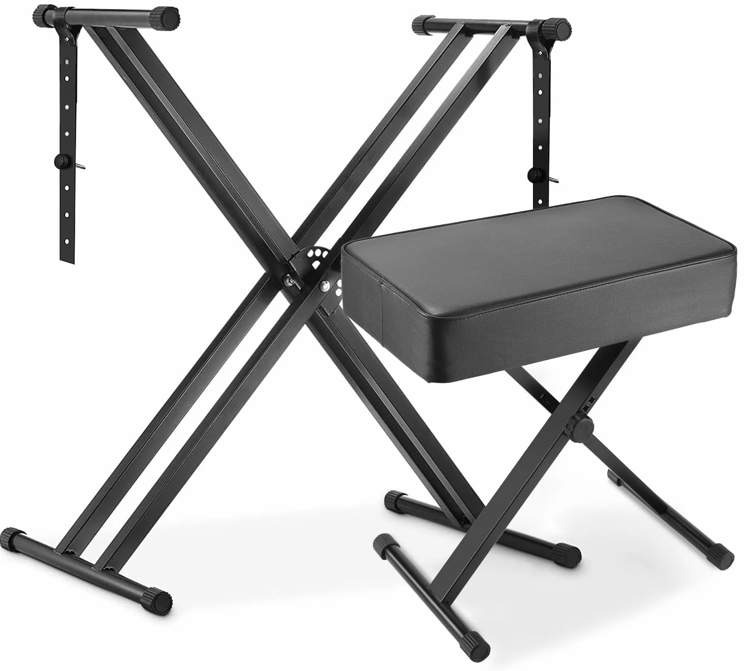 Supporto Tastiera e Sgabello Pianoforte Regolabile, Pieghevole, Doppio Telaio a X, Cuscino Spesso, Portata 100KG, Nero