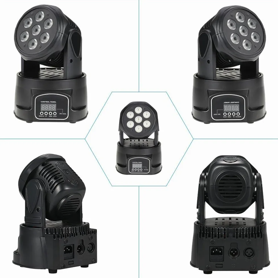 Yasta Testa Mobile LED RGBW 70W Proiettore Luci DMX512 Rotante da 7 LED Lampada Effetto Scenico per Discoteca, Bar, Club, Teatro Luci Palco DJ per Feste e Concerti