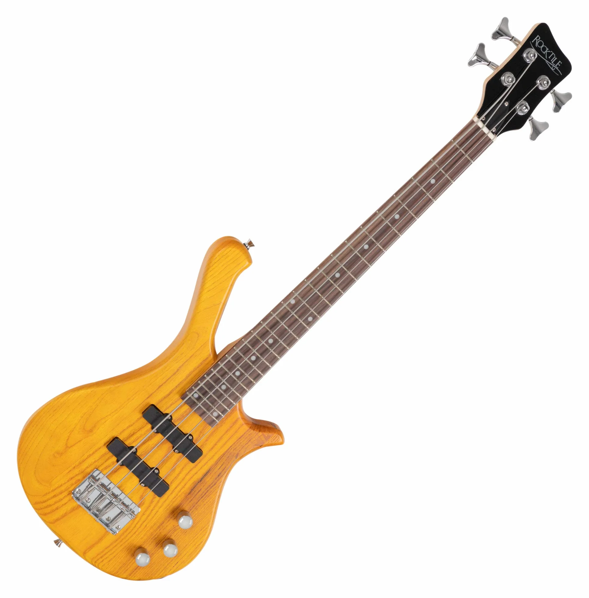 Rocktile TB-4 NHS Traveler E-Bass - Basso Elettrico 4 Corde in Formato Da Viaggio - Corpo: Ontano, Manico: Acero - Tastiera: Technical Ebony - 2 Single Coil Pickup - Natural Honey Stain
