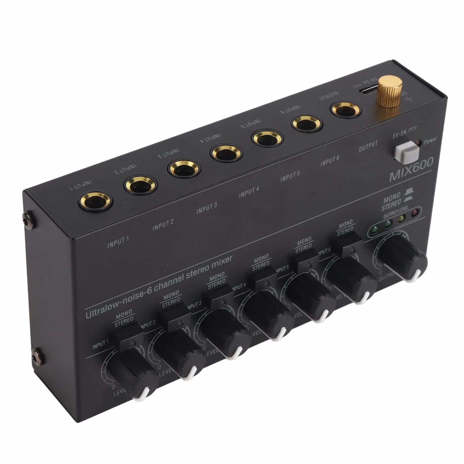 Mini Mixer Audio, Mixer di Linea Stereo Portatile, 6-Stereo Ultra, 6 Canali a Basso Rumore per Missaggio Secondario, Ideale per Piccoli Club o Bar, Come Mixer per Chitarre, Bassi