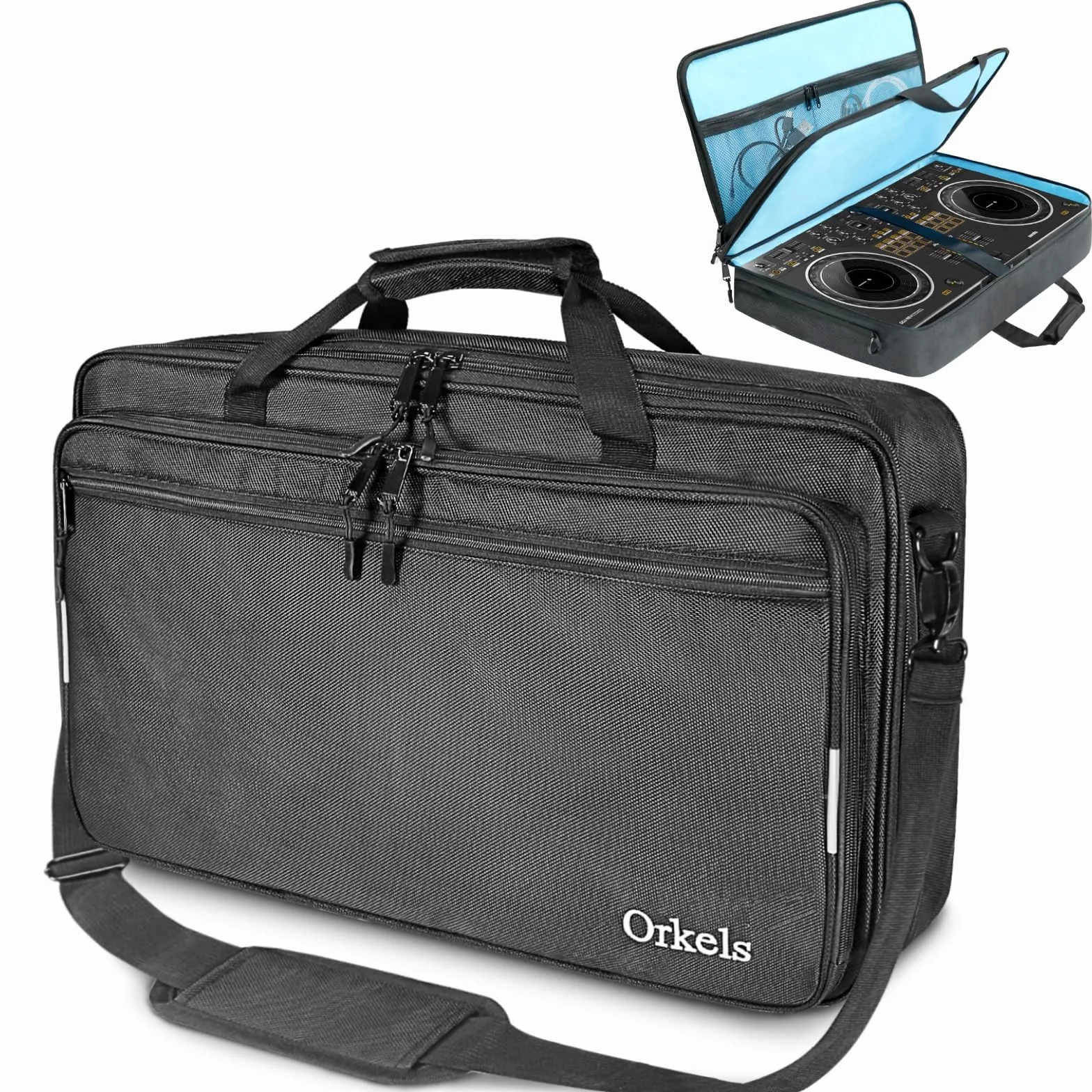 SUNDOY Custodia per DJ compatibile con controller Pioneer – Custodia per il trasporto antiurto con tracolla e scomparti per accessori, Nero, 72x41x15-CM, Tessuto impermeabile