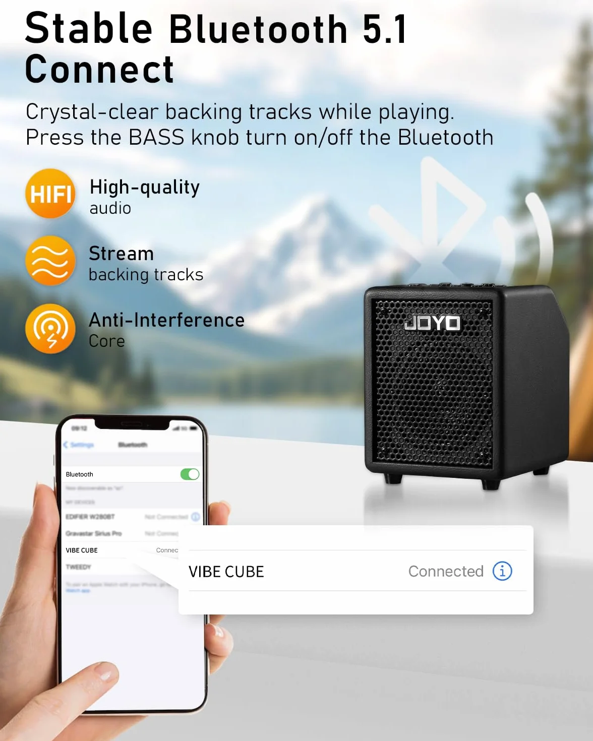JOYO Altoparlante portatile da 30 W, con Bluetooth 5.1 + registrazione diretta OTG, EQ a 3 bande + compressore, esercizio di cuffie per bassisti, live streaming & solo (Vibe Cube BA-30, nero)
