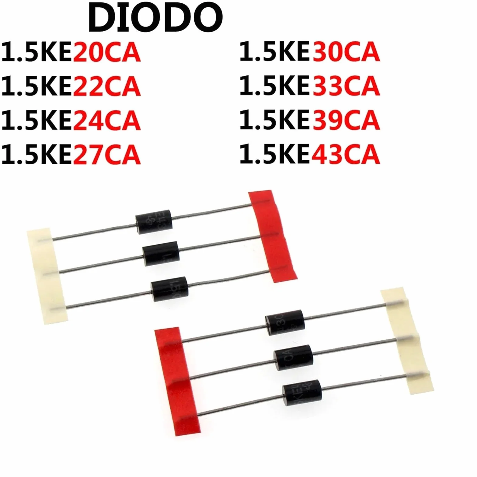 50 pezzi 1.5ke20ca 1.5ke22ca 1.5ke24ca 1.5ke27ca 1.5ke30ca1.5ke33ca 1.5ke39ca 1.5ke43ca 1.5ke6.8ca 12ca 13ca 15ca 18ca DIODO(1.5KE33CA)