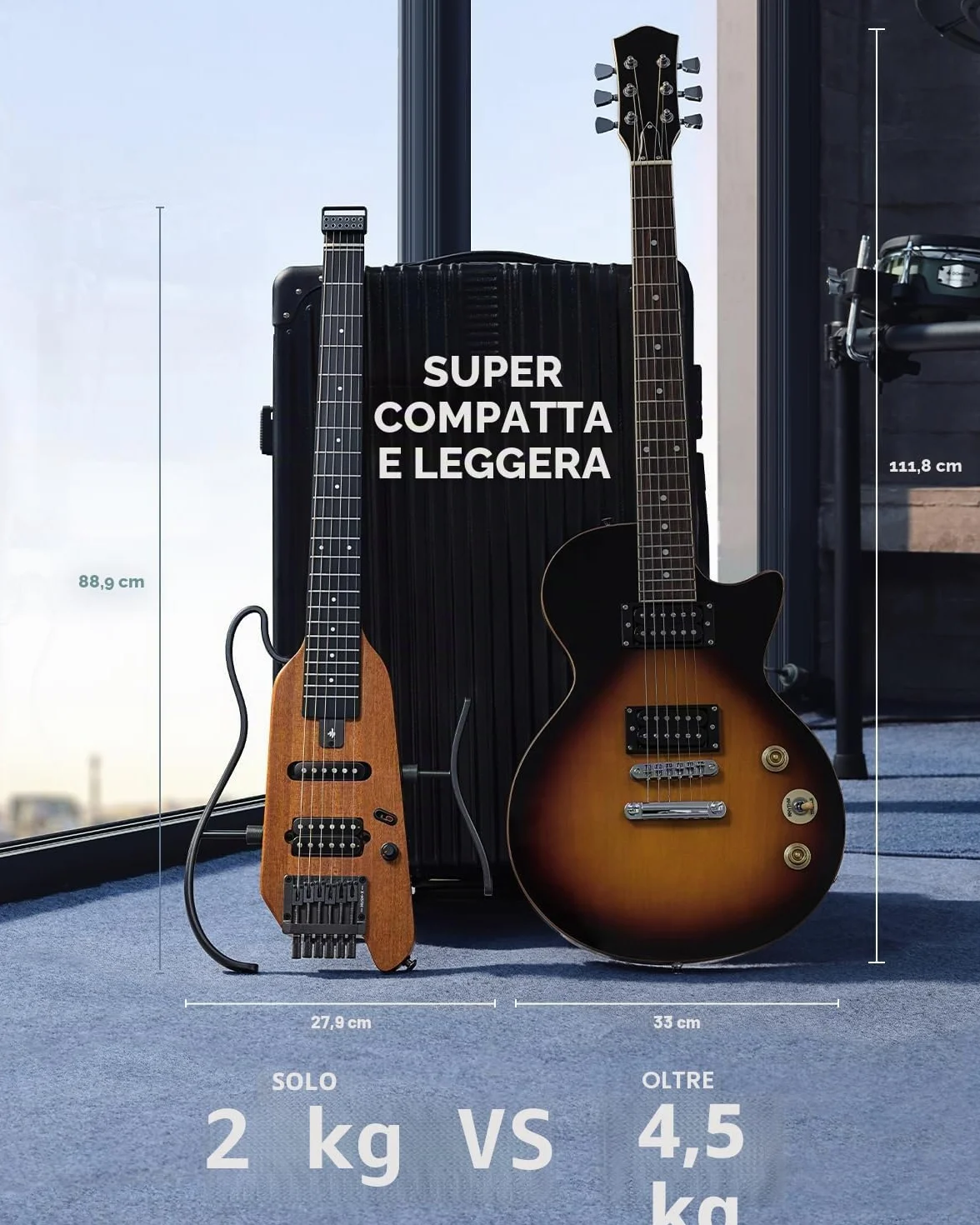 Donner HUSH-X - Kit per chitarra elettrica - Chitarra Headless Leggera, Ottima per Viaggiare e Allenarsi, Corpo in Mogano Massiccio con Telai Facili da Montare, Custodia, Tutti gli Accessori, Naturale