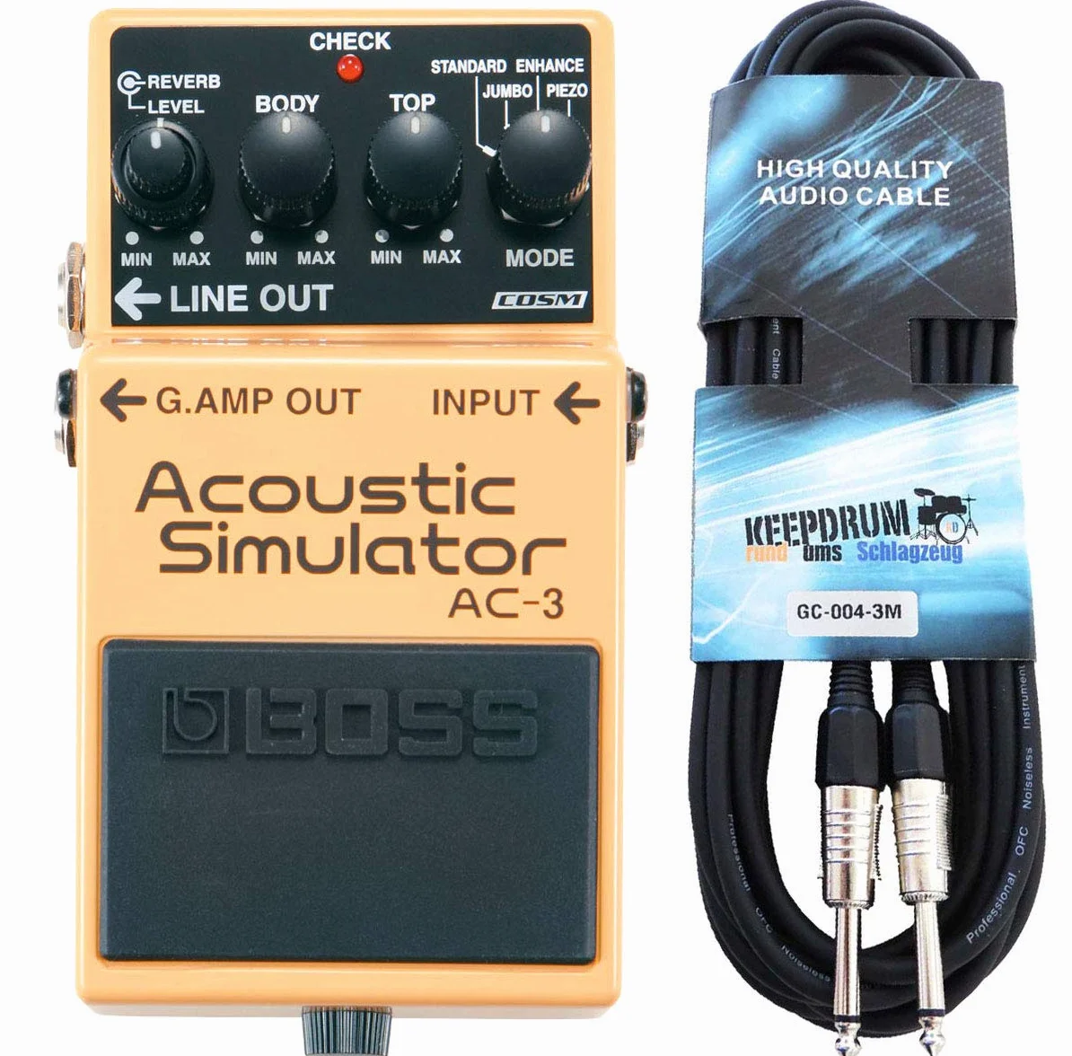 Boss AC-3 - Simulatore Acoustic + cavo per chitarra Keepdrum 3 m