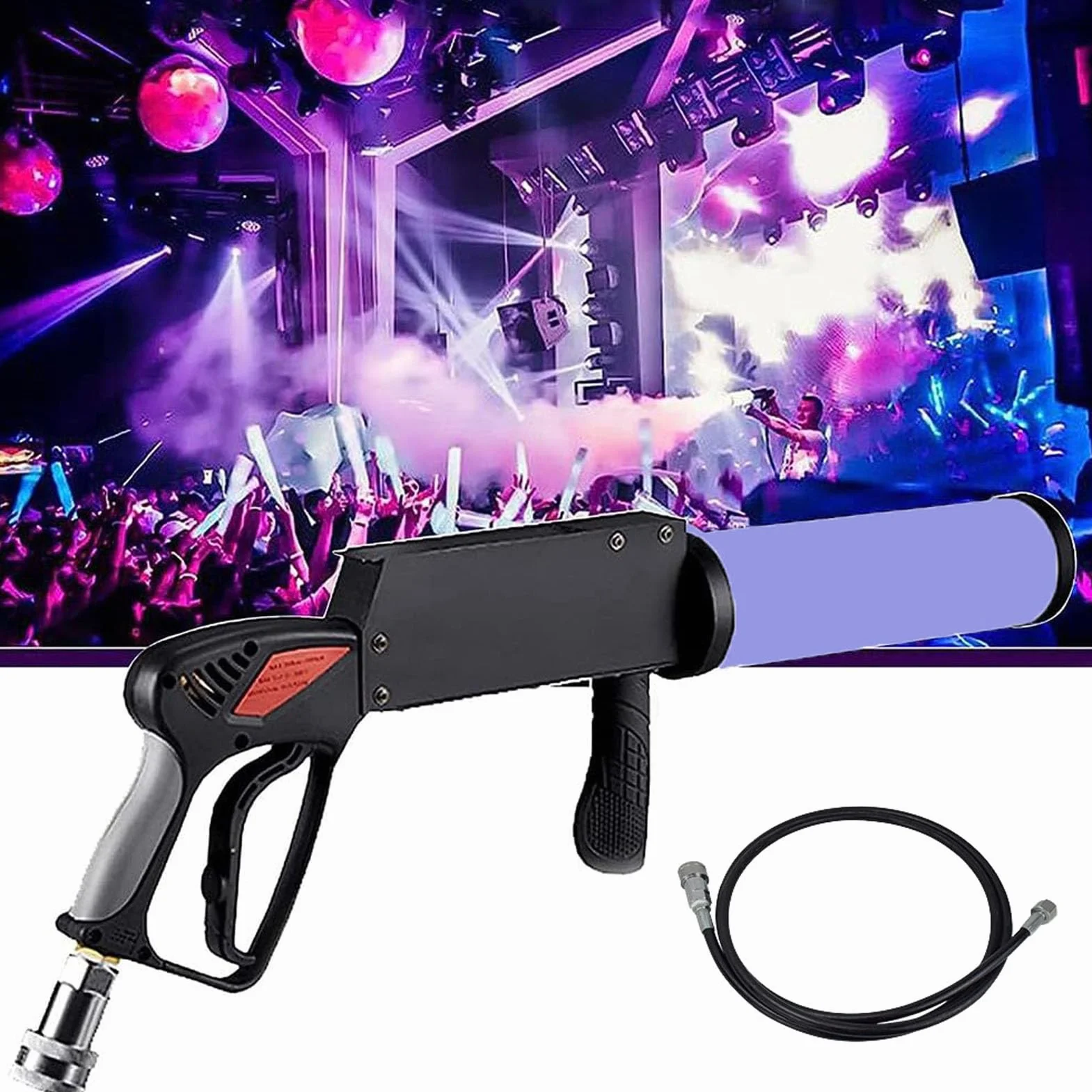 Macchina per Nebbia a Cannone a CO2, Pistola per Nebbia a CO2 Portatile, Macchina per Fumo con Effetti DJ, con Illuminazione a LED RGB e Tubo Flessibile 3M, per Feste in Discoteca con DJ