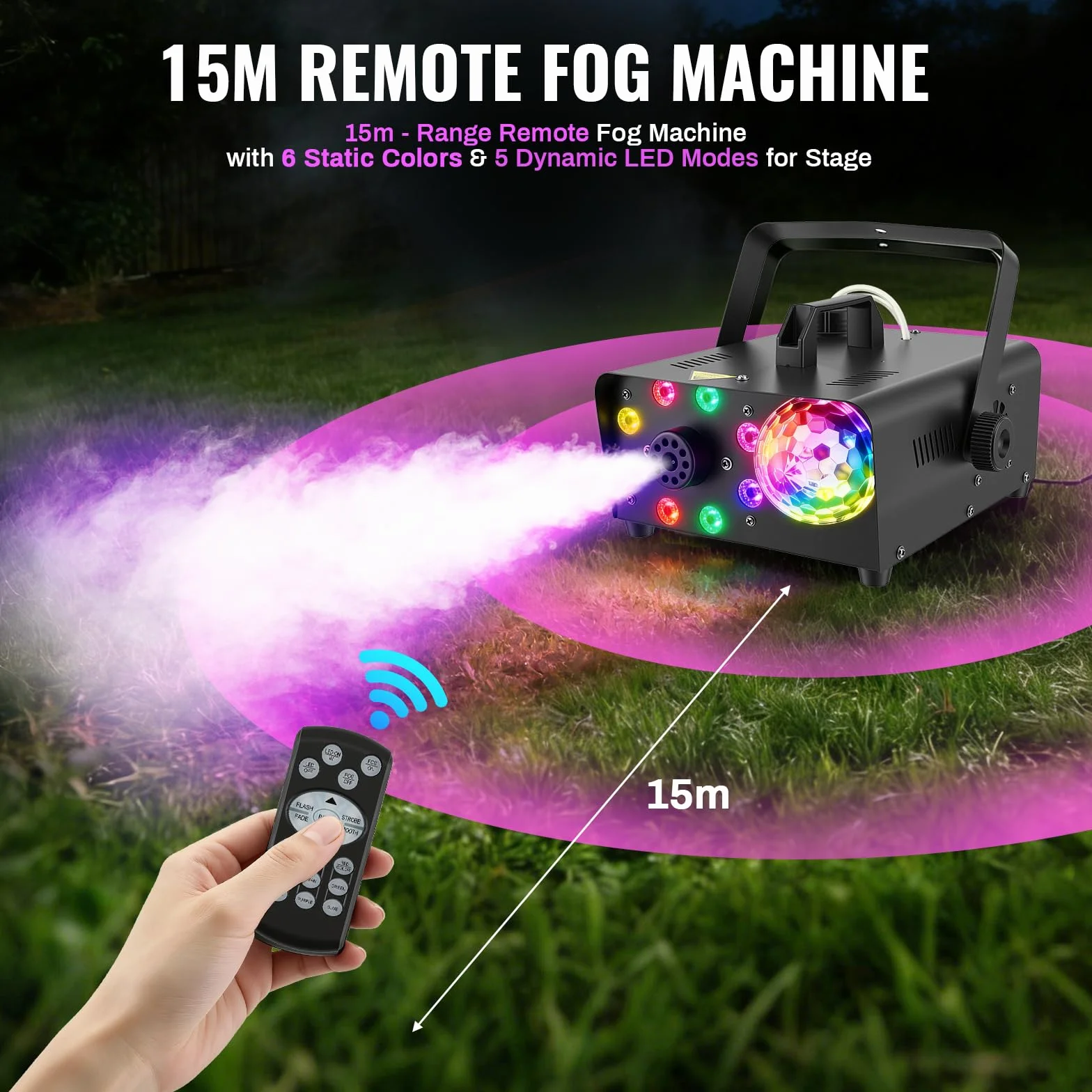 Macchina per fumo con Bluetooth,Sfera da discoteca luminosa e luci LED RGB, portatile altoparlanti Bluetooth con 9 LED luci controllabili, macchina per fumare DJ per Natale, festa, matrimonio, effetto