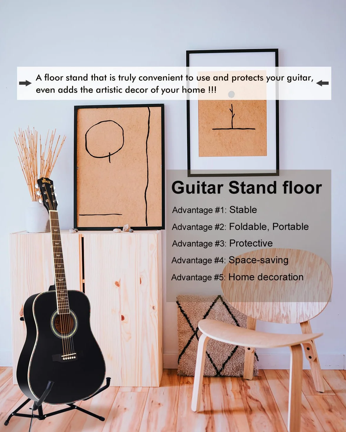 Winzz Chitarra Acustica 4/4 Adulti Principianti, Chitarra per Bambini 12+ Anni, Nero Chitarra Folk Kit 8 Accessori con Corde d'acciaio, Accordatore, Tracolla, Supporto, Custodia (41" Dreadnought)