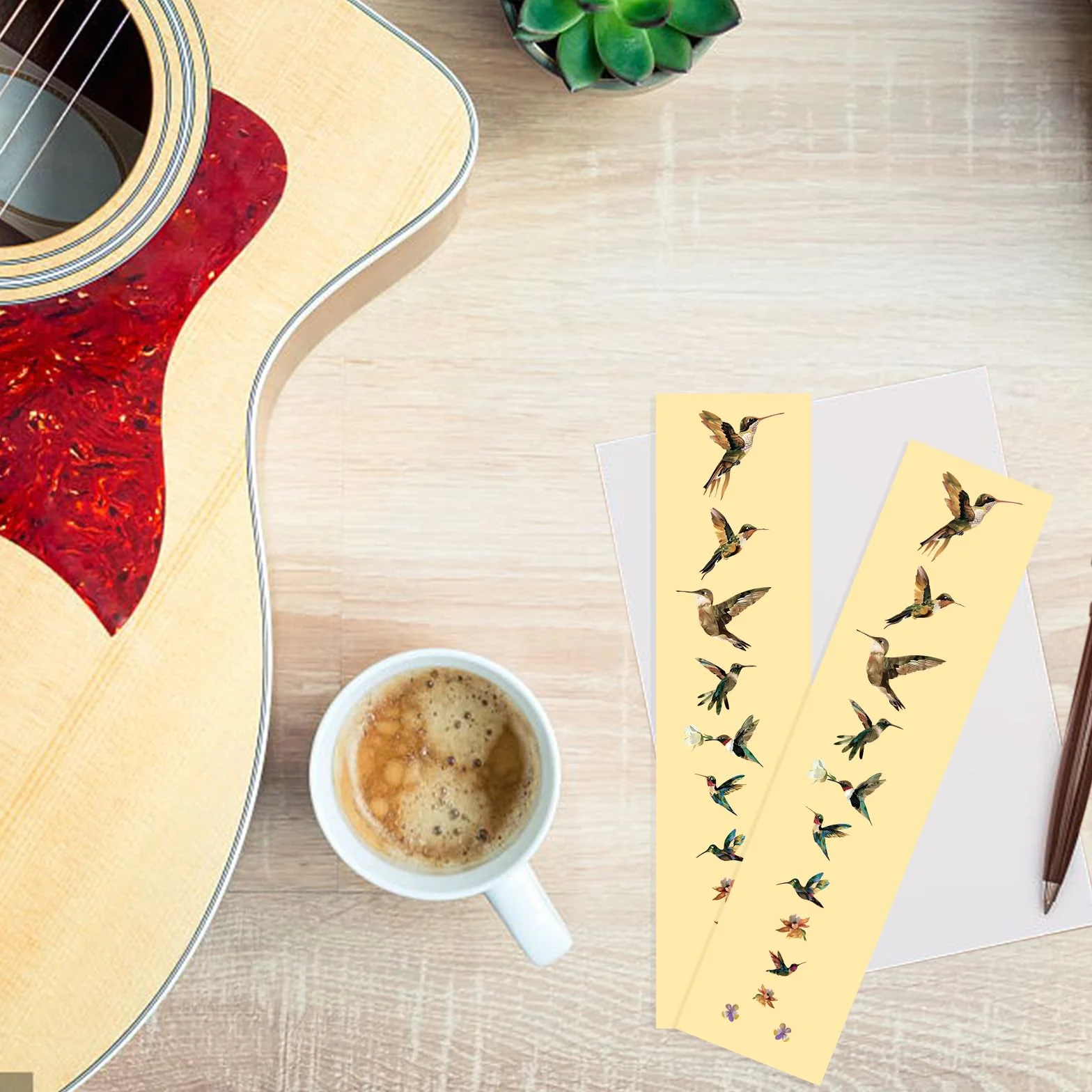 PLIGREAT 2 Pz Chitarra Decor Adesivi Chitarra Collo Adesivo Fai Da Te Chitarra Decor Uccelli Rimovibili Decalcomanie Fiori per Chitarra Acustica Decor Chitarra Musicale Basso Forniture