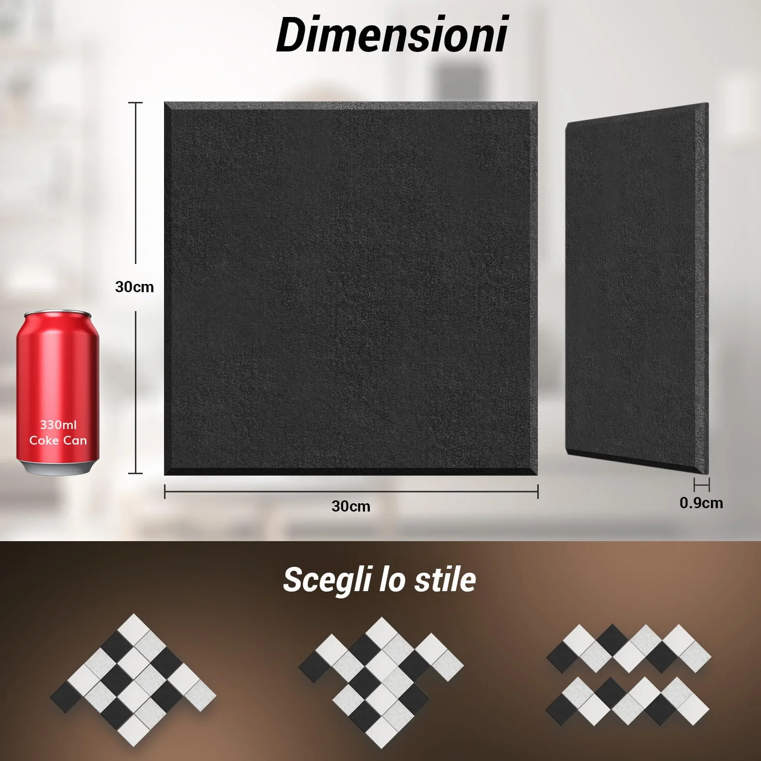 TONOR 18 Pezzi Pannelli Fonoassorbenti Adesivi, 30 x 30 x 0,9 cm Pannello Fonoassorbente Ad Alta Densità, Insonorizzazione Stanza per Cinema Domestico, Soggiorno, Camera da Letto, Nero