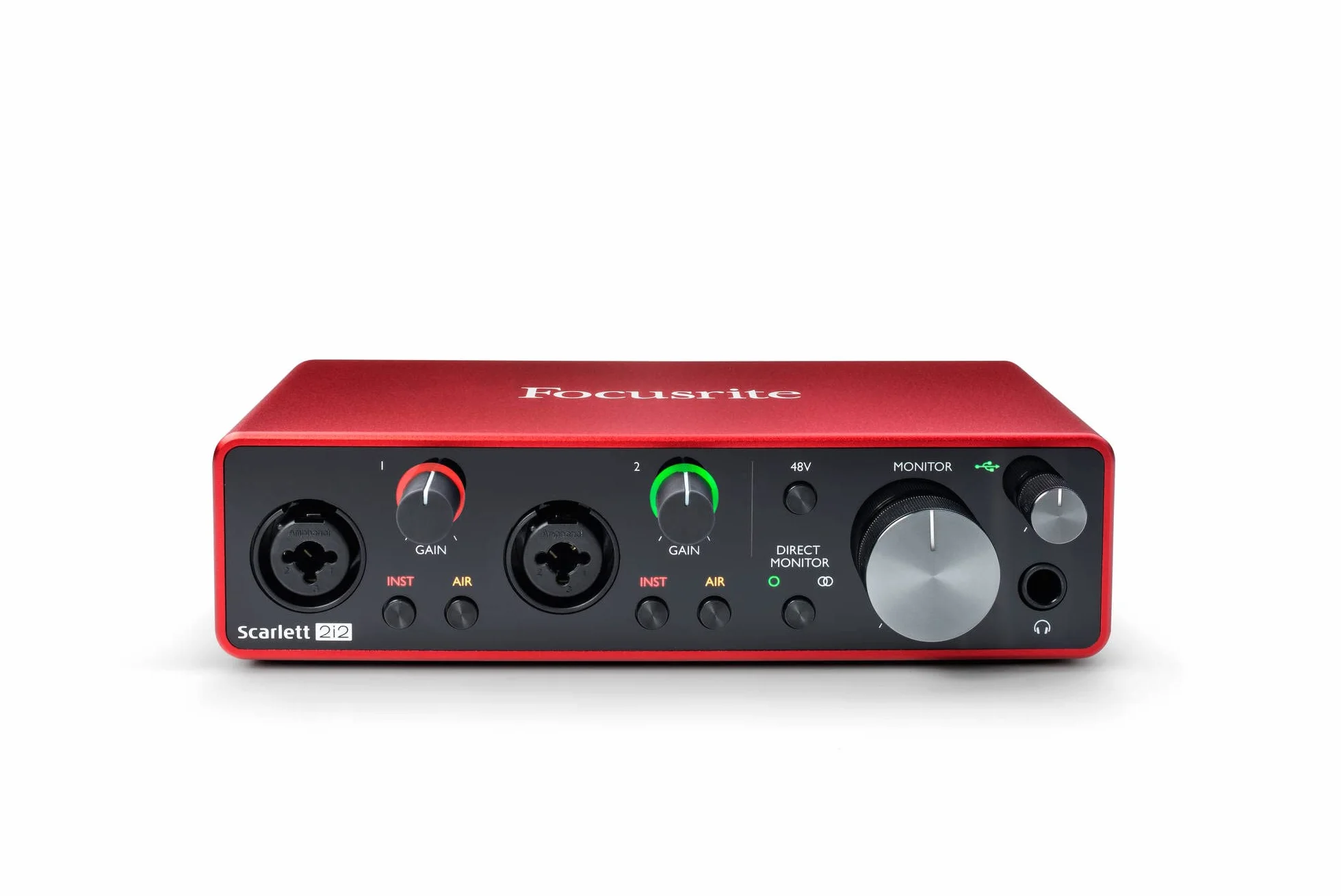 Focusrite Interfaccia audio USB Scarlett 2i2 per creare brani — registrazioni ad alta fedeltà in qualità studio