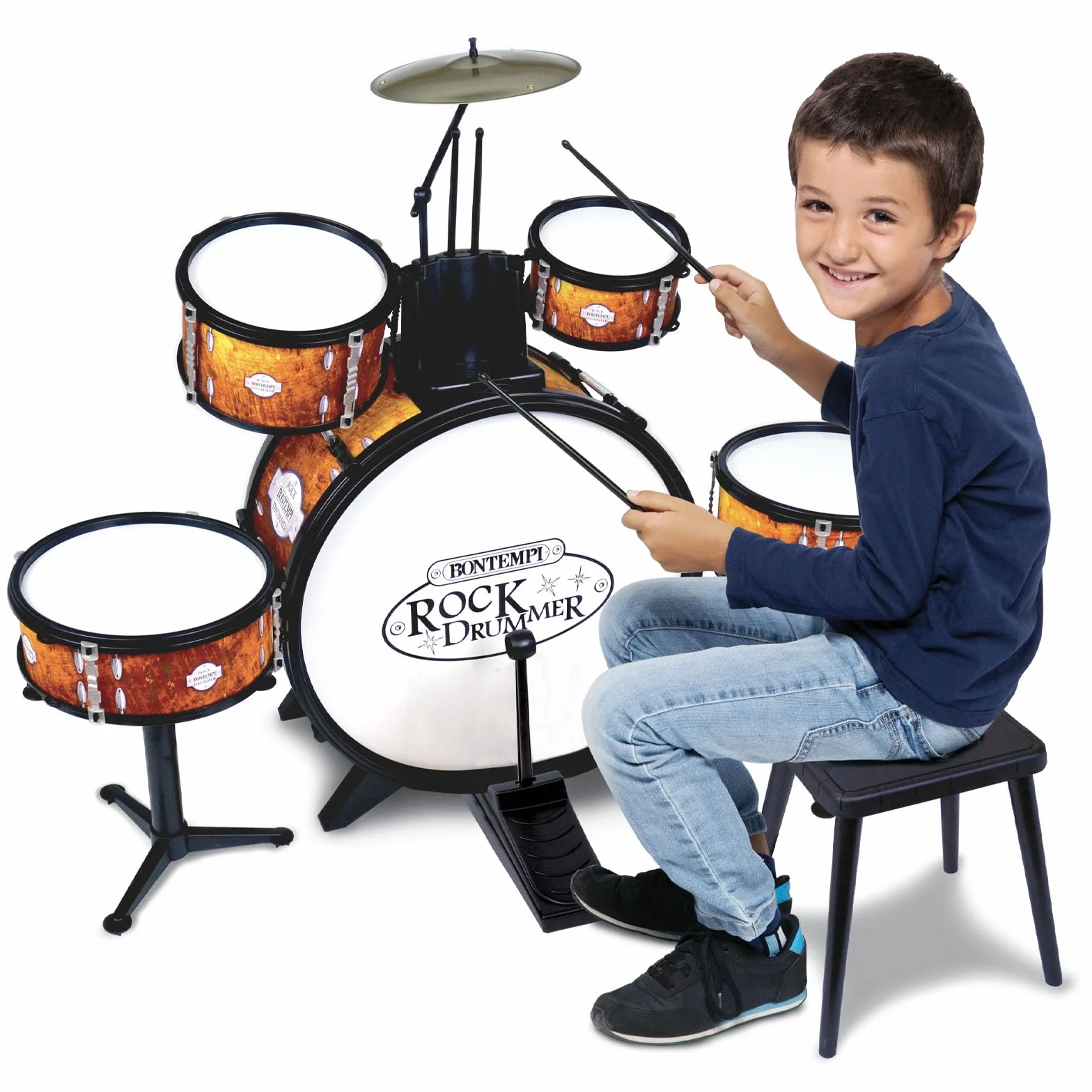 Bontempi | BeatFusion Pro: Batteria Premium con Grancassa Potente e Set Completo di Percussioni, Arancione, 700x400x800 mm