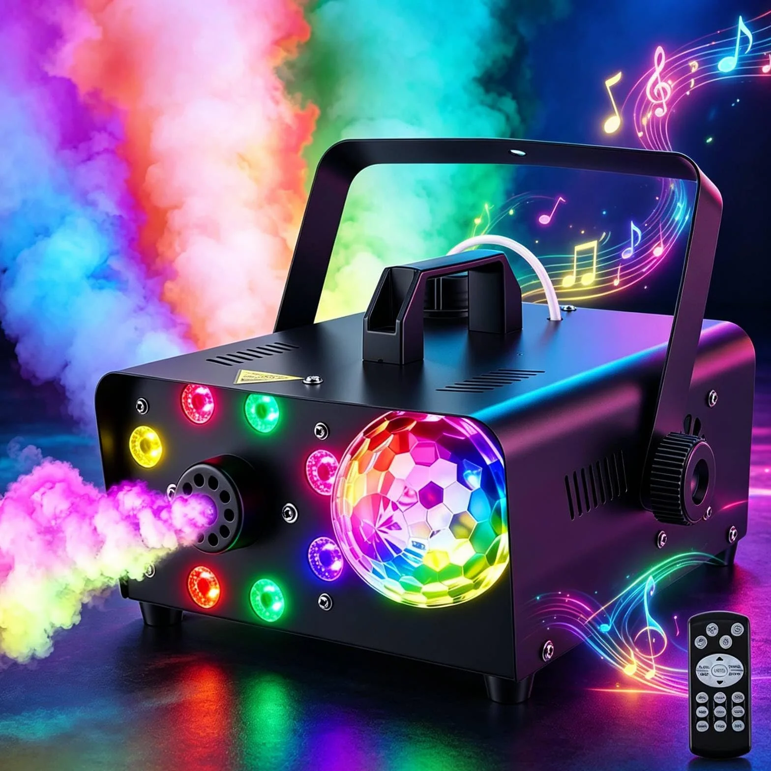 Macchina per fumo con Bluetooth,Sfera da discoteca luminosa e luci LED RGB, portatile altoparlanti Bluetooth con 9 LED luci controllabili, macchina per fumare DJ per Natale, festa, matrimonio, effetto