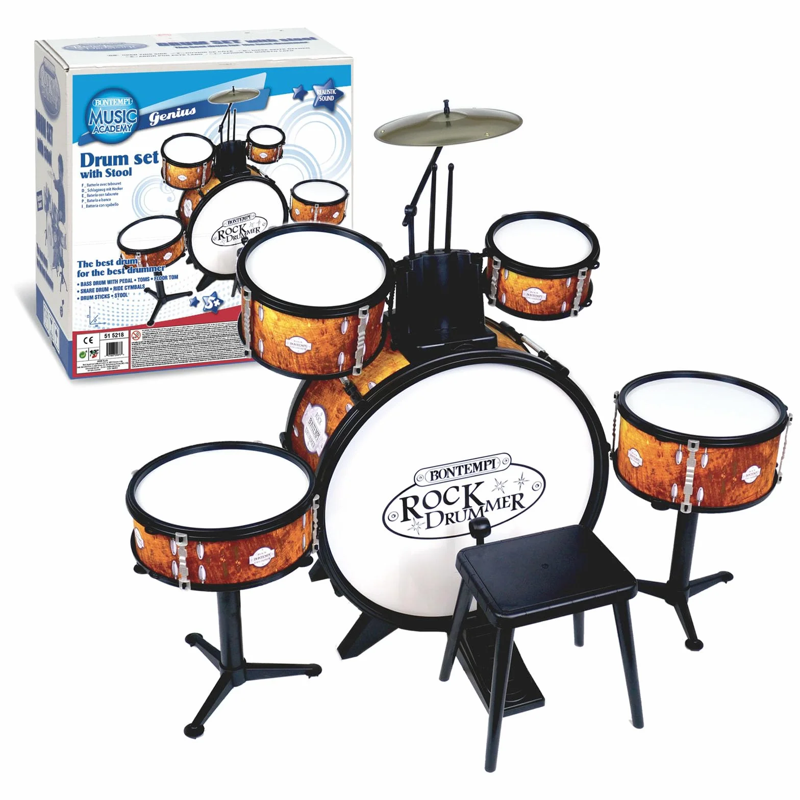 Bontempi | BeatFusion Pro: Batteria Premium con Grancassa Potente e Set Completo di Percussioni, Arancione, 700x400x800 mm