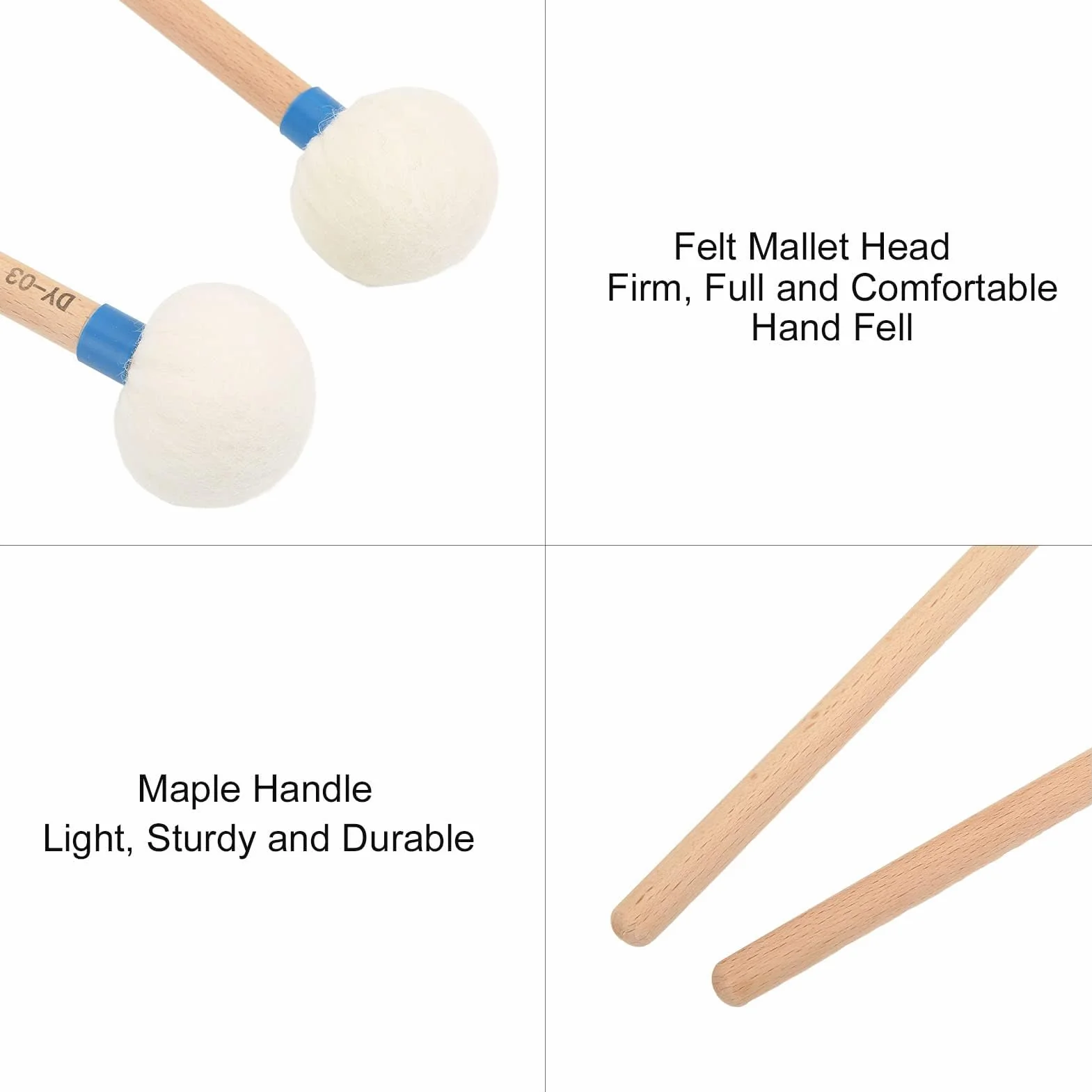 Bacchette per Batteria Multiuso con Testa in Feltro – Accessori per Grancasse, Timpani e Rullanti – 2 Pezzi (Blu)