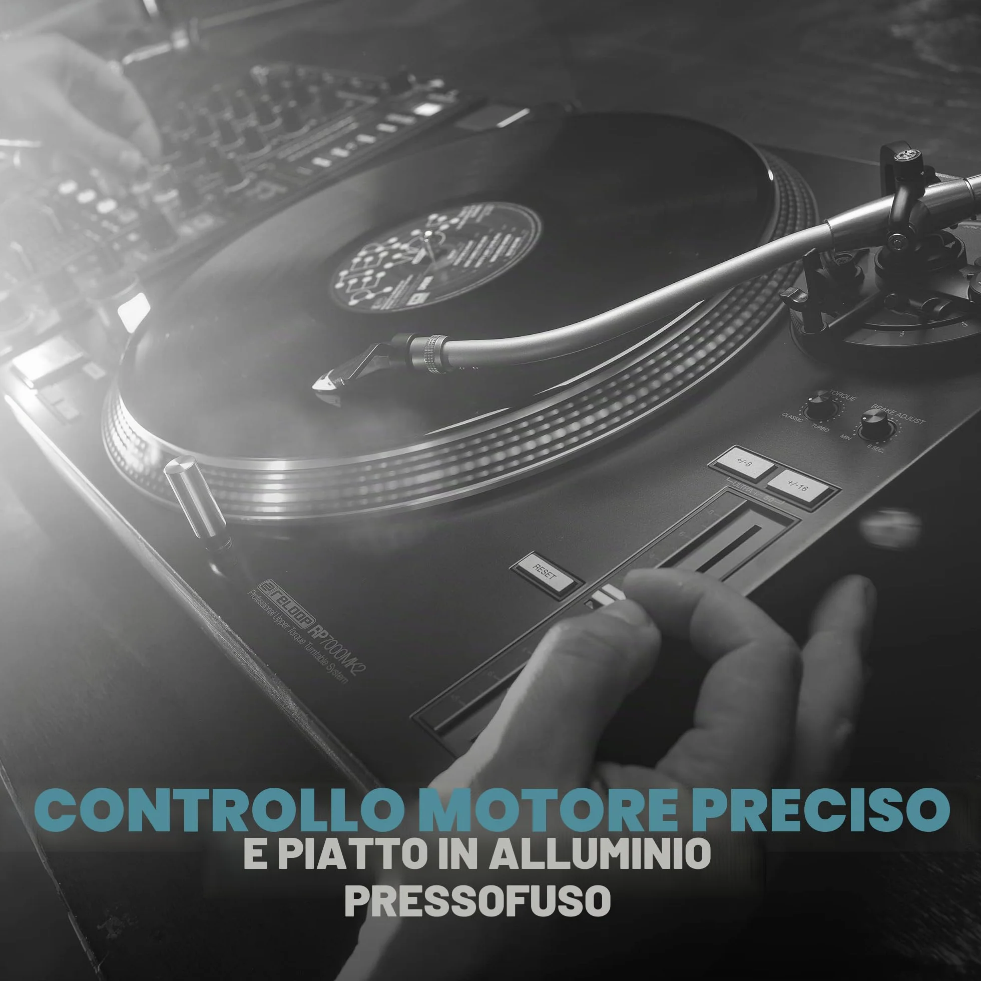 Reloop RP-7000 MK2 - Giradischi professionale per DJ con trasmissione diretta Upper Torque Quartz, nuova base del braccio, regolabile in altezza